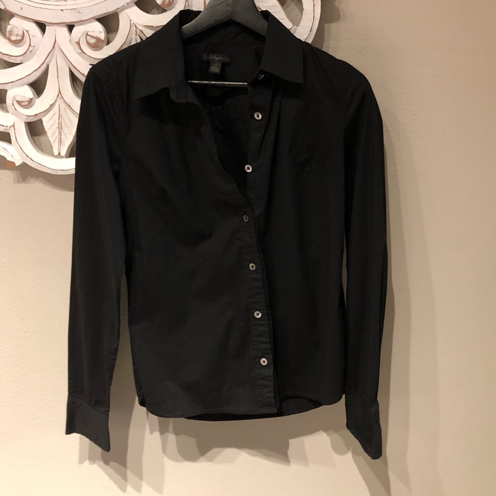 True religion button up black blouse size small